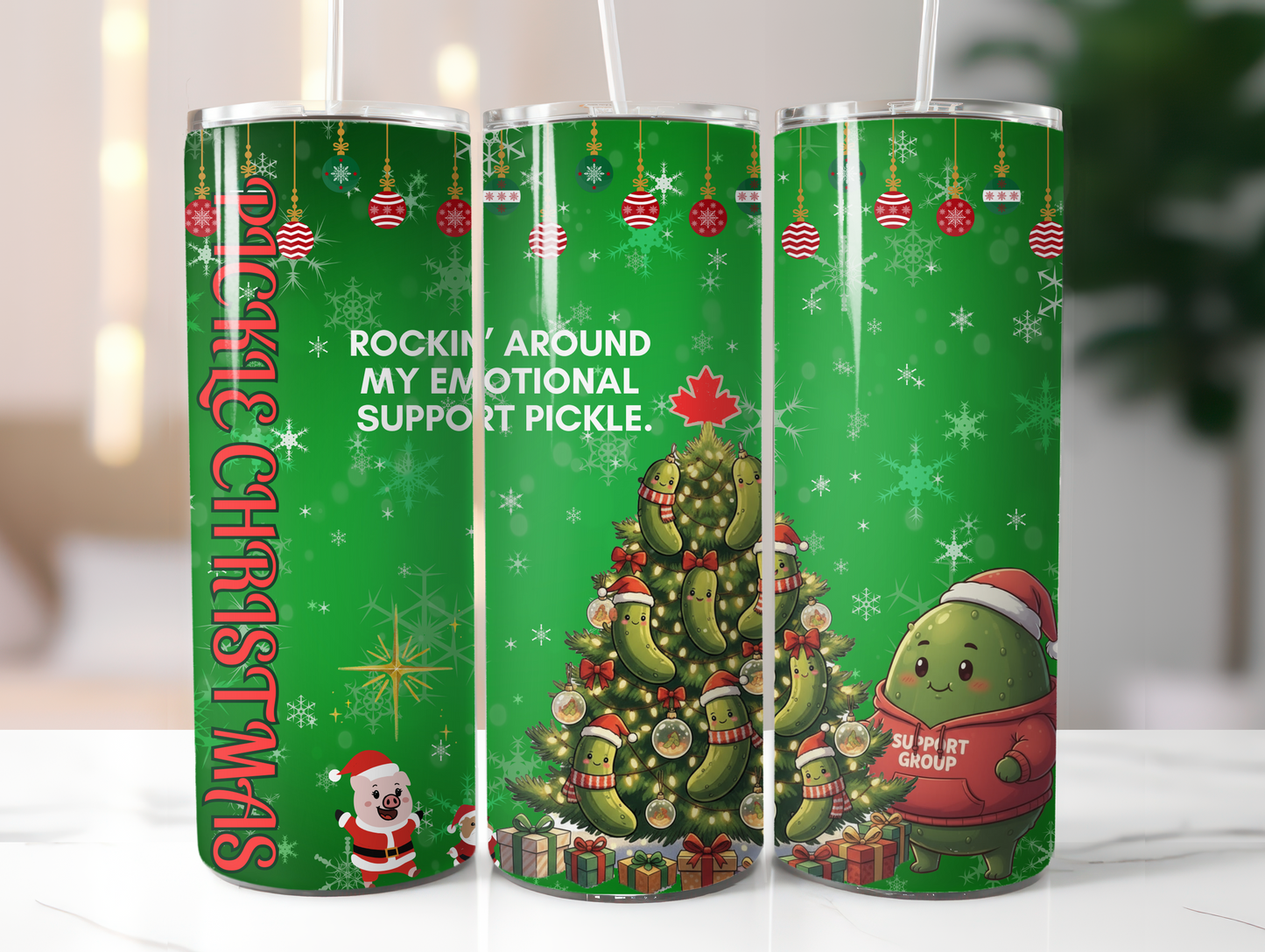 Emotional Support Pickle Christmas Tumbler